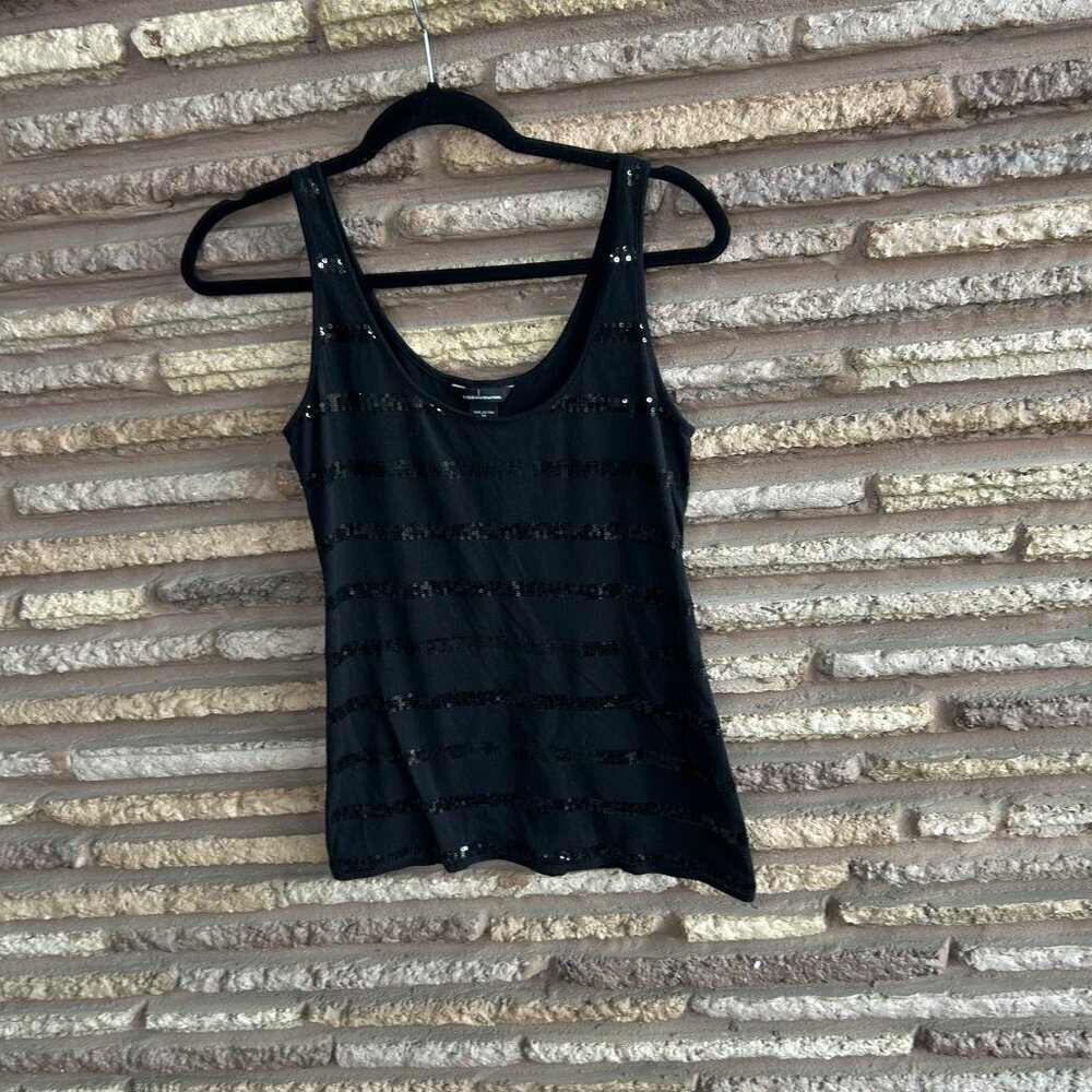 Moda International Black Cotton Tank Sequin Stripes  Size Medium - Picture 2 of 7